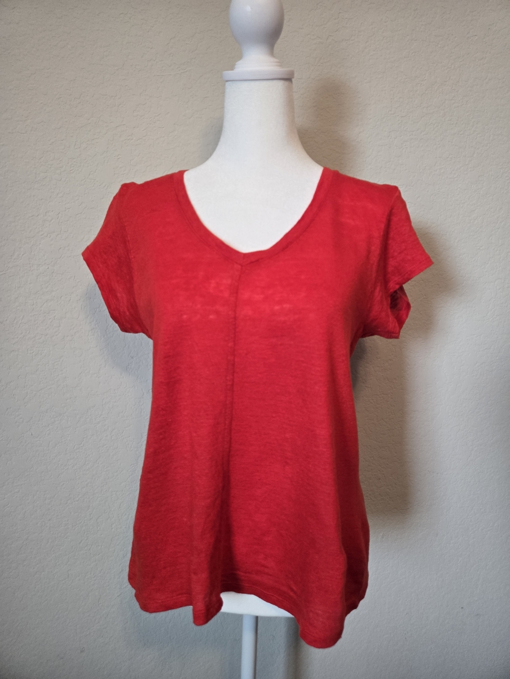 Sigrid Olsen Linen Red V-Neck Short Sleeve Tee